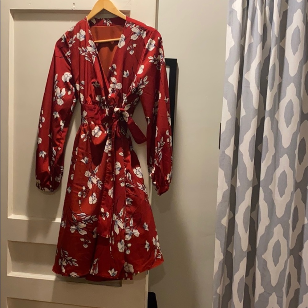 Floral red wrap dress